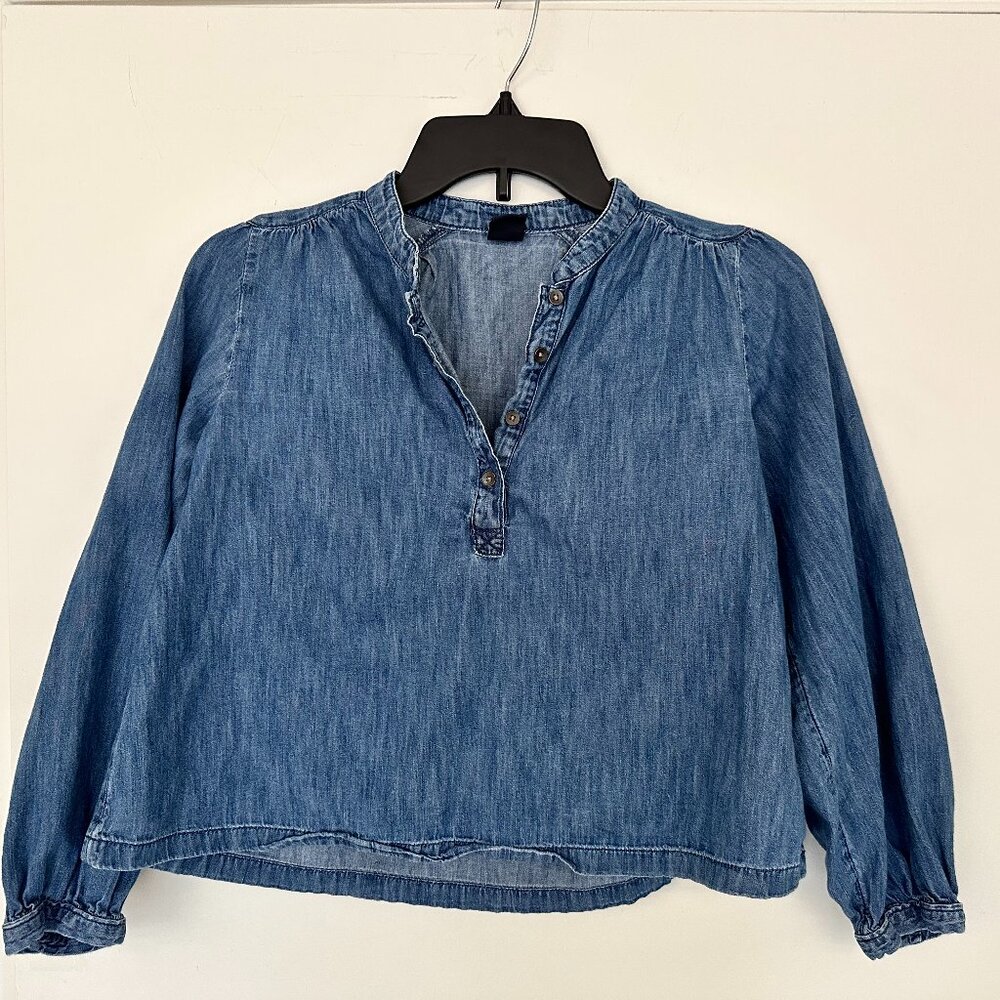 Gap Kids Organic Cotton Top Girls Youth Size L Denim Blue Chambray - Picture 1 of 6